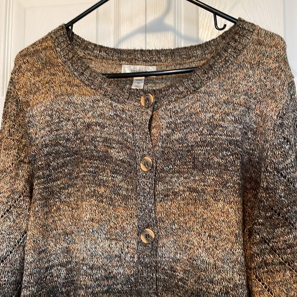 Women’s dressbarn 2X cardigan full front buttons eyelet detail-arms, brown tan - Picture 5 of 9